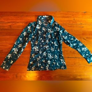 Green and White Floral Sheer Button down Blouse from Unique Vintage size SMALL